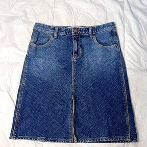 GAP Jeans Stretch Midi denim jean skirt front slit 4 pockets Womens 6 98% cotton